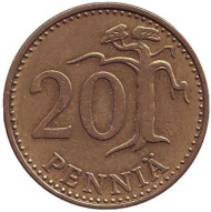 Монета 20 пенни. 1968 год. Финляндия. Монета 20 пенни. 1968 год. Финляндия.
