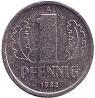 Монета 1 пфенниг. 1982 год, ГДР. Монета 1 пфенниг. 1982 год, ГДР.