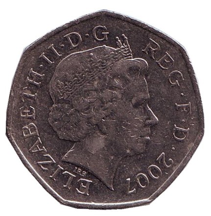 Монета 50 пенсов. 2007 год, Великобритания. 100 лет со дня основания Скаутского движения.