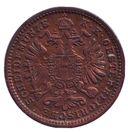 Монета 1 крейцер. 1885 год, Австро-Венгерская империя. Австрийский тип. Монета 1 крейцер. 1885 год, Австро-Венгерская империя. Австрийский тип.