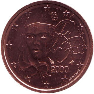 Монета 2 цента. 2000 год, Франция. Монета 2 цента. 2000 год, Франция.