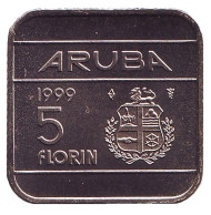 Монета 5 флоринов. 1999 год, Аруба. Монета 5 флоринов. 1999 год, Аруба.