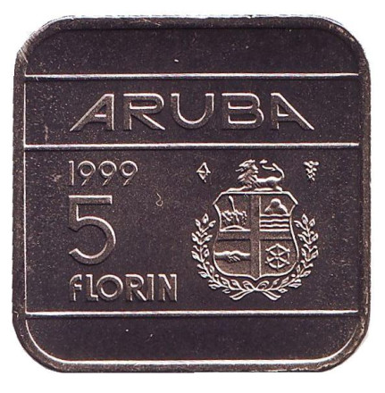 Монета 5 флоринов. 1999 год, Аруба. UNC.