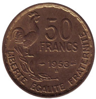 Монета 50 франков. 1953 (В) год, Франция. Монета 50 франков. 1953 (В) год, Франция.