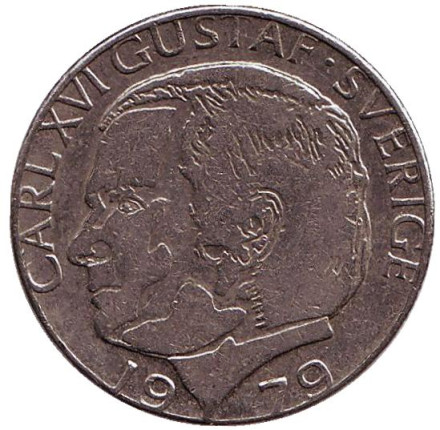 Монета 1 крона. 1979 год, Швеция.