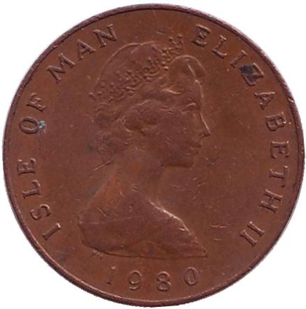 Монета 1 пенни. 1980 год, Остров Мэн. (AС) Мэнская кошка.