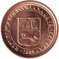 Монета 5 сентимо. 2009 год, Венесуэла. Монета 5 сентимо. 2009 год, Венесуэла.