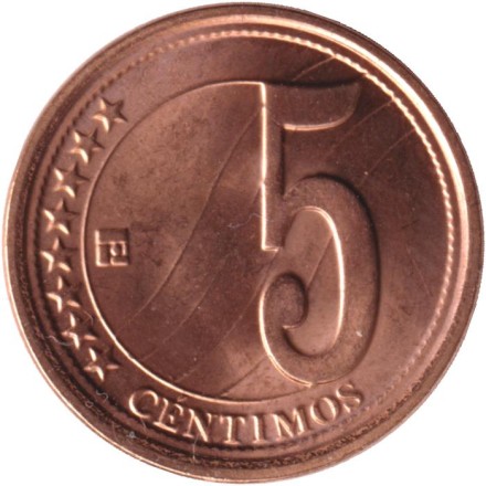 Монета 5 сентимо. 2009 год, Венесуэла. Монета 5 сентимо. 2009 год, Венесуэла.