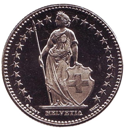 Монета 2 франка. 2017 год, Швейцария. aUNC. Гельвеция. Монета 2 франка. 2017 год, Швейцария. aUNC. Гельвеция.