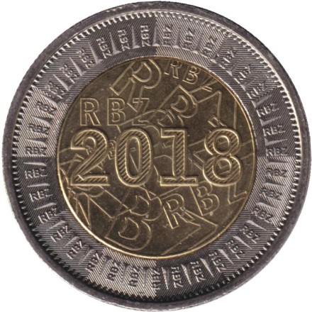 Монета 2 доллара. 2018 год, Зимбабве. Бонд-коин. Монета 2 доллара. 2018 год, Зимбабве. Бонд-коин.