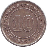 Монета 10 центов. 1926 год, Стрейтс-Сетлментс. Монета 10 центов. 1926 год, Стрейтс-Сетлментс.
