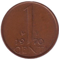 Монета 1 цент. 1970 год, Нидерланды.  Монета 1 цент. 1970 год, Нидерланды.