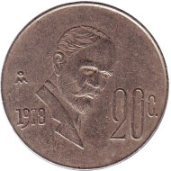 Монета 20 сентаво. 1978 год, Мексика. Франсиско Мадеро. Монета 20 сентаво. 1978 год, Мексика. Франсиско Мадеро.
