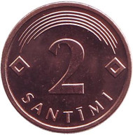 Монета 2 сантима. 2009 год, Латвия. UNC. Монета 2 сантима. 2009 год, Латвия. UNC.