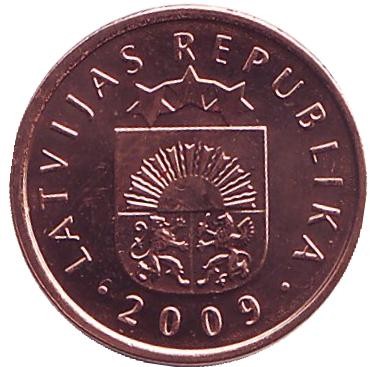 Монета 2 сантима. 2009 год, Латвия. UNC.