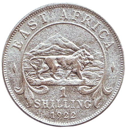 Монета 1 шиллинг. 1922 год, Британская Восточная Африка. (Без отметки монетного двора) Лев.