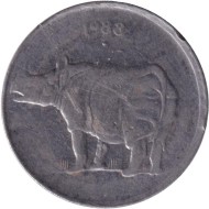 Монета 25 пайсов. 1988 год, Индия. Носорог. ("♦" - Бомбей, новый тип)
