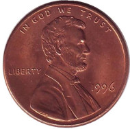 Монета 1 цент. 1996 год (P), США. Линкольн. Монета 1 цент. 1996 год (P), США. Линкольн.