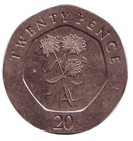 Монета 20 пенсов. 2014 год, Гибралтар. Цветы.