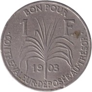Монета 1 франк. 1903 год, Гваделупа. Монета 1 франк. 1903 год, Гваделупа.