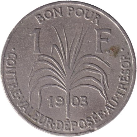 Монета 1 франк. 1903 год, Гваделупа.