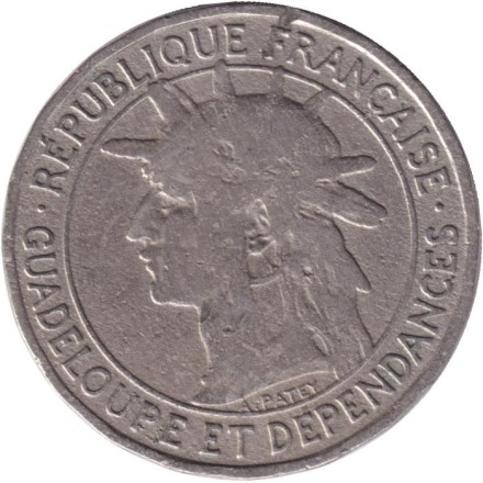 Монета 1 франк. 1903 год, Гваделупа.