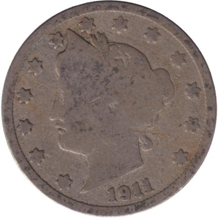 Монета 5 центов. 1911 год, США.