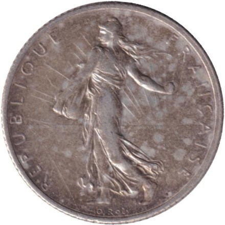 Монета 1 франк. 1917 год, Франция.