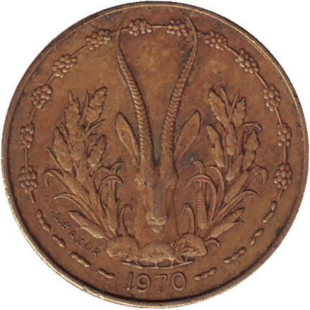 Монета 5 франков. 1970 год, Западные Африканские Штаты.