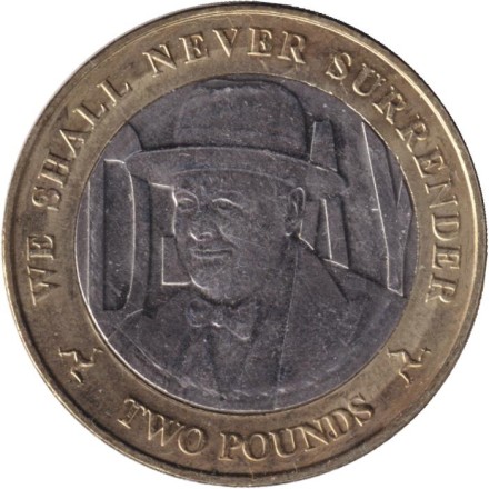 Монета 2 фунта. 2019 год, Остров Мэн. День Д. Черчилль.