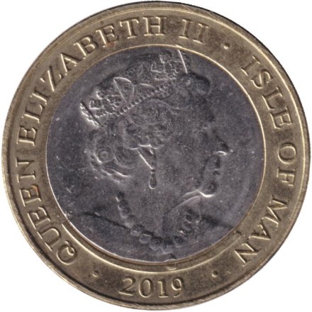 Монета 2 фунта. 2019 год, Остров Мэн. День Д. Черчилль.