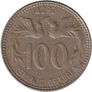 Монета 100 хван. 1959 год, Южная Корея.