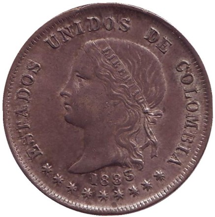 Монета 50 сентаво. 1883 год, Колумбия. Монета 50 сентаво. 1883 год, Колумбия.