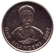 Монета 1 лилангени. 2009 год, Свазиленд. Король Мсавати III. Дзелигве Шонгве.