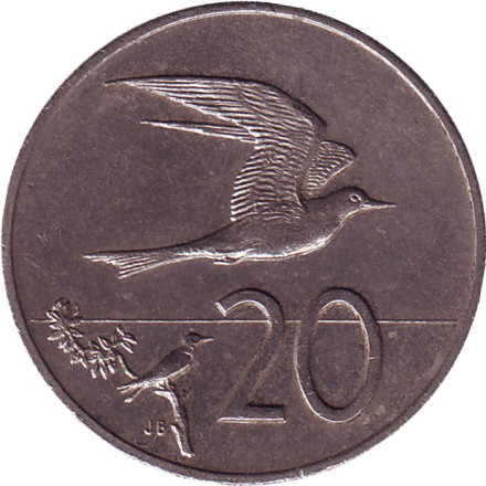 Монета 20 центов. 1983 год, Острова Кука. Австралийская крачка.
