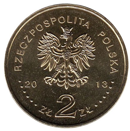 Монета 2 злотых, 2013 год, Польша. Ракетный эсминец "Варшава".