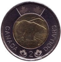 Медведь. Монета 2 доллара. 2013 год, Канада.
