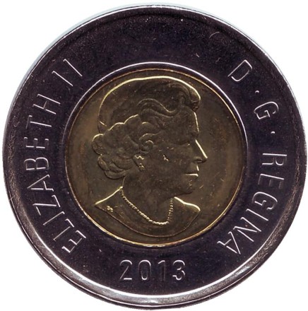 Монета 2 доллара. 2013 год, Канада. Медведь. Монета 2 доллара. 2013 год, Канада. Медведь.