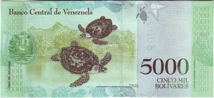 Банкнота 5000 боливаров. 2017 год, Венесуэла. Дата 13-12-2017. Банкнота 5000 боливаров. 2017 год, Венесуэла. Дата 13-12-2017.