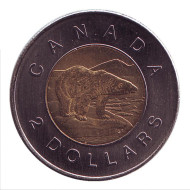 Монета 2 доллара. 2009 год, Канада. Медведь.