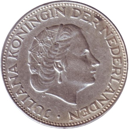 Монета 2,5 гульдена. 1963 год, Нидерланды. Монета 2,5 гульдена. 1963 год, Нидерланды.