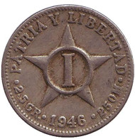 Монета 1 сентаво. 1946 год, Куба. Монета 1 сентаво. 1946 год, Куба.
