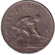 Монета 1 франк. 1960 год, Люксембург. Монета 1 франк. 1960 год, Люксембург.
