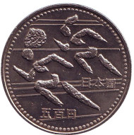 Монета 500 йен. 1994 год, Япония. 12-е Азиатские игры. Бег. Монета 500 йен. 1994 год, Япония. 12-е Азиатские игры. Бег.