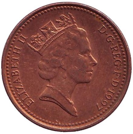 Монета 1 пенни. 1997 год, Великобритания.