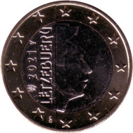 Монета 1 евро. 2021 год, Люксембург. Монета 1 евро. 2021 год, Люксембург.
