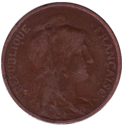 Монета 5 сантимов. 1908 год, Франция.