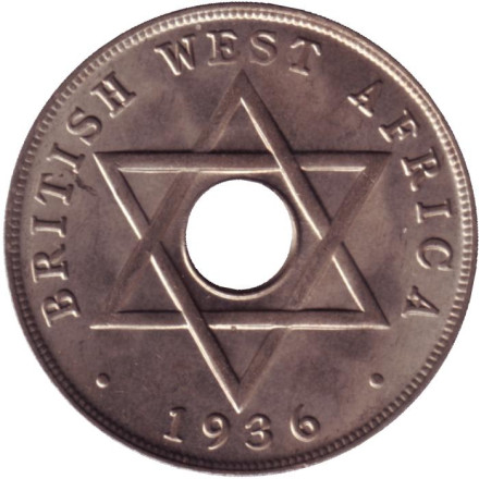Монета 1 пенни. 1936 год, Британская Западная Африка. (Эдуард VIII). "H" - Хитон, Бирмингем. Состояние - aUNC.
