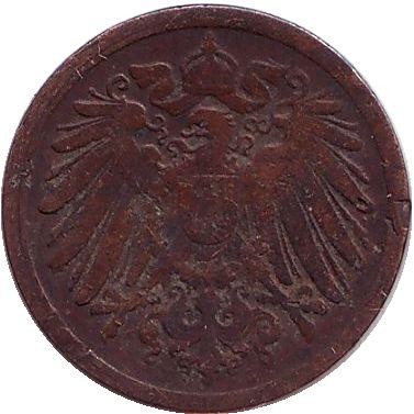 Монета 1 пфенниг. 1892 год (J), Германская империя.