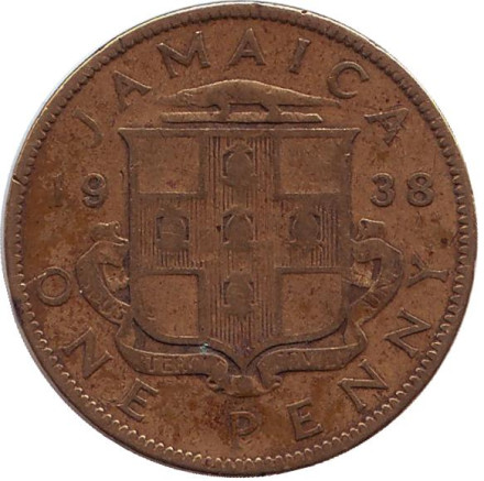 Монета 1 пенни. 1938 год, Ямайка.